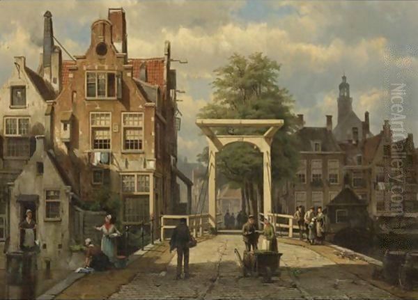 The Busy Street Oil Painting by Willem Koekkoek