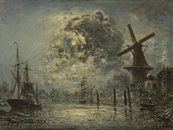 A Canal Near Leiden Oil Painting by Johan Barthold Jongkind