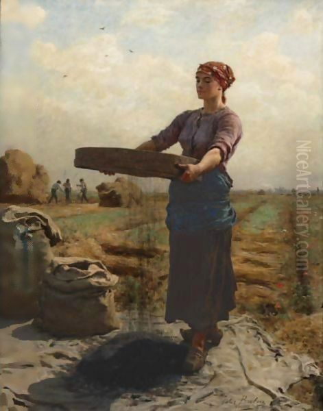 Peasant Woman Sifting Rapeseed (Cribleuse De Colza) Oil Painting by Jules Breton