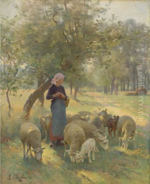 The Gentle Shepherdess Oil Painting by Luigi Chialiva