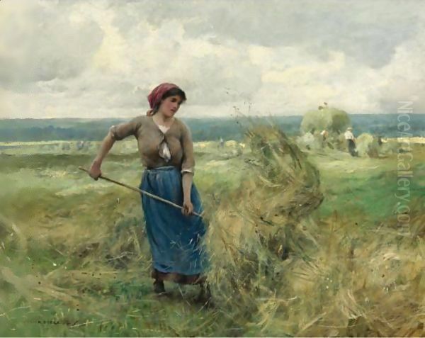 Woman Raking Hay Oil Painting by Julien Dupre