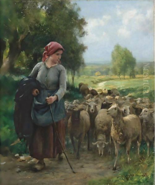 Shepherdess And Her Flock Oil Painting by Julien Dupre