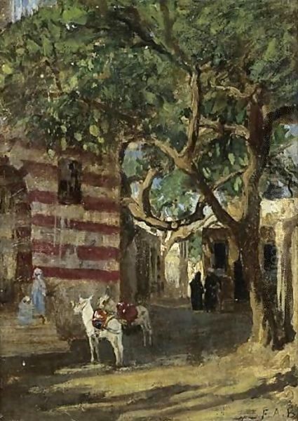 A Street Scene Oil Painting by Frederick Arthur Bridgman