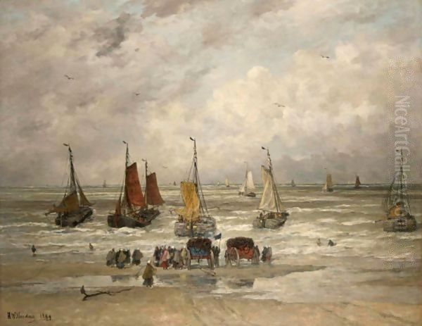 The Fishing Fleet Sailing Out Oil Painting by Hendrik Willem Mesdag