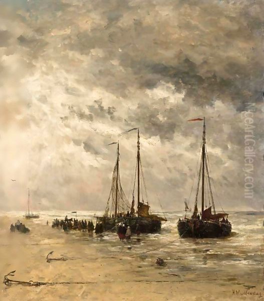 Bomschuiten Oil Painting by Hendrik Willem Mesdag