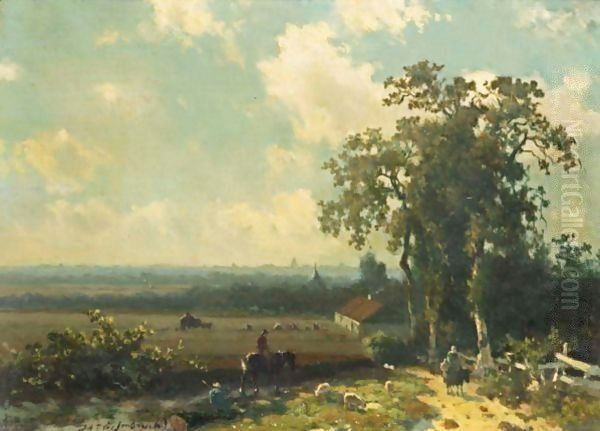 Figures In A Summer Landscape Oil Painting by Jan Hendrik Weissenbruch