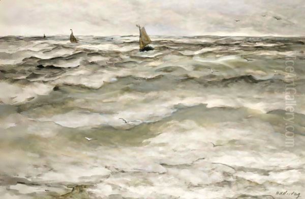 Fishing Boats At Sea 2 Oil Painting by Hendrik Willem Mesdag