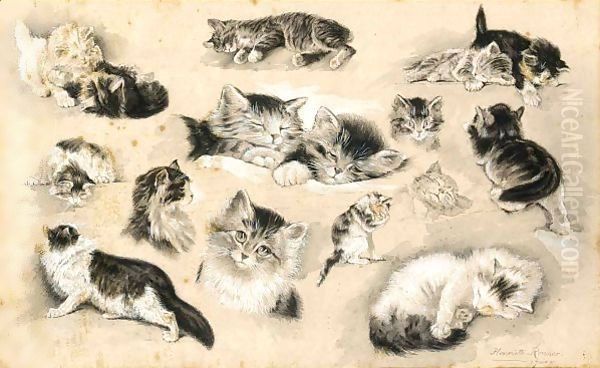 A Study Of Kittens Oil Painting by Henriette Ronner-Knip