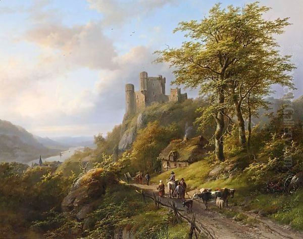 Figures Near A Ruin In A River Landscape Oil Painting by Johann Bernard Klombeck