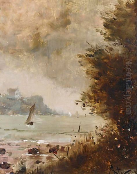 A View Of A Lake Oil Painting by Alfred Stevens