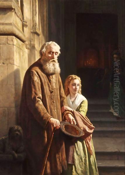 A Helping Hand Oil Painting by Josephus Laurentius Dyckmans