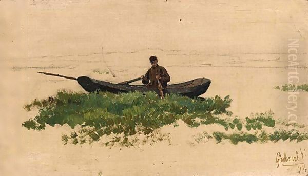 A Man In A Rowing Boat Oil Painting by Paul Joseph Constantine Gabriel