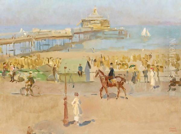 A View Of The Pier In Scheveningen Oil Painting by Isaac Israels