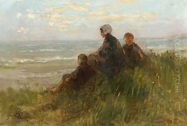 Awaiting The Fisherman's Return 2 Oil Painting by Jozef Israels