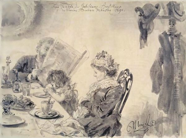 In The Cafe Oil Painting by Adolph von Menzel