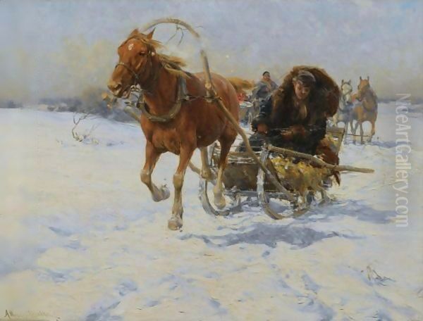 Sleigh Ride 2 Oil Painting by Alfred Wierusz-Kowalski