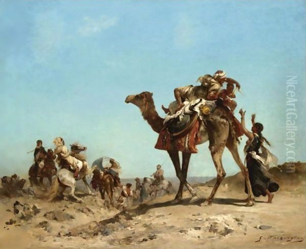 A Caravane Oil Painting by Georges Washington