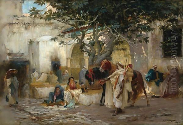 Courtyard In Algeria Oil Painting by Frederick Arthur Bridgman