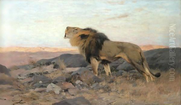 Roaring Lion Oil Painting by Wilhelm Kuhnert