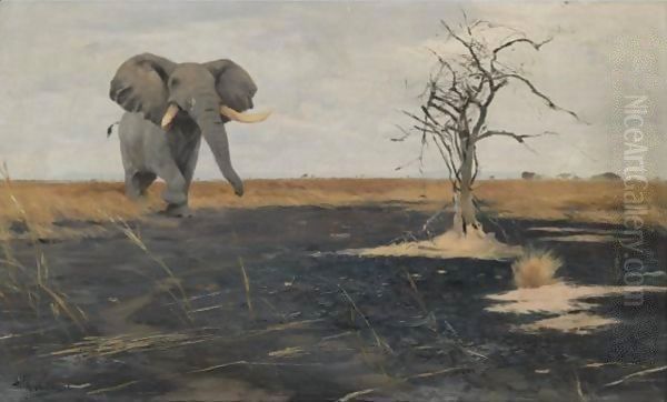 The Lone Elephant Oil Painting by Wilhelm Kuhnert