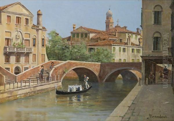 A Venetian Bridge Oil Painting by Antonietta Brandeis