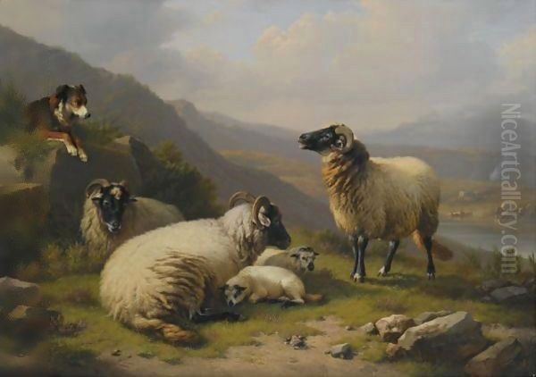 Sheep Dog Guarding His Flock Oil Painting by Eugene Verboeckhoven