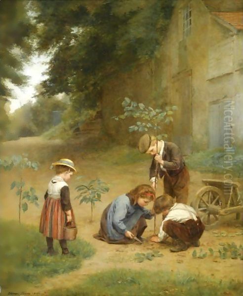 Les Jeunes Jardiniers Oil Painting by Edouard Frere