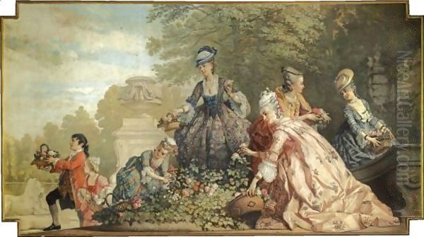 Arranging The Flowers Oil Painting by Cesare Felix dell' Acqua