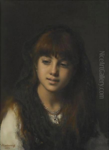 A Young Girl 3 Oil Painting by Alexei Alexeivich Harlamoff