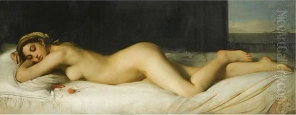 Odalisque Couchee Oil Painting by Fortune Joseph Seraphin Layraud