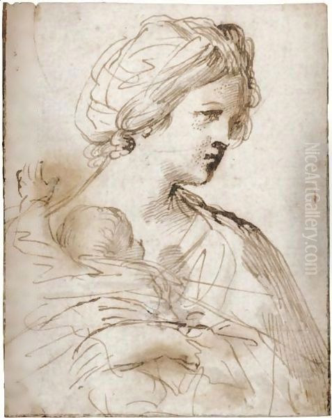 Donna Con Bambino Oil Painting by Giovanni Francesco Barbieri