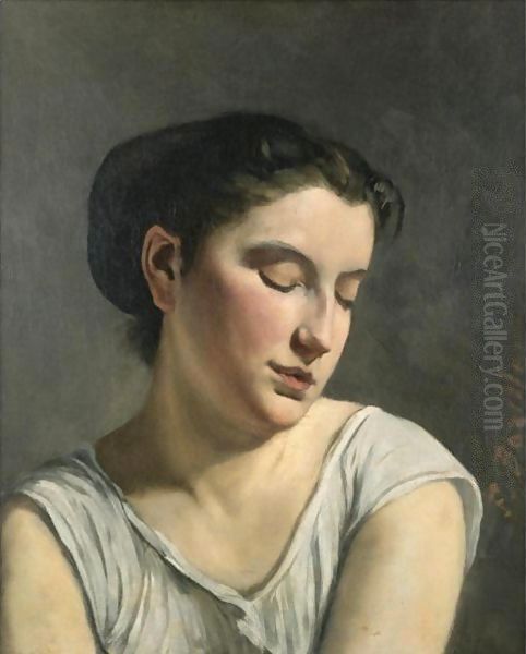 Jeune Fille Aux Yeux Baisses Oil Painting by Frederic Bazille