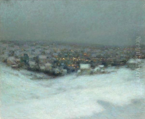 Neige Au Clair De Lune Oil Painting by Henri Eugene Augustin Le Sidaner