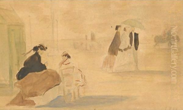 Personnages Au Bord De La Plage Oil Painting by Eugene Boudin