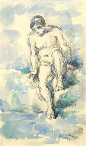 Baigneur Descendant Dans L'Eau Oil Painting by Paul Cezanne