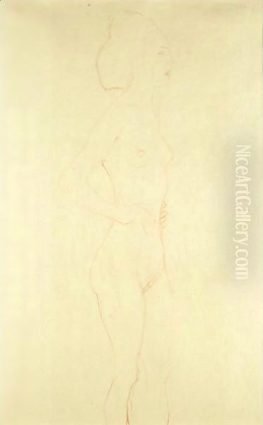 Female Standing Nude Oil Painting by Gustav Klimt