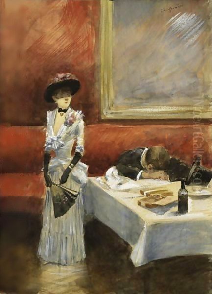 Au Restaurant Oil Painting by Jean-Louis Forain