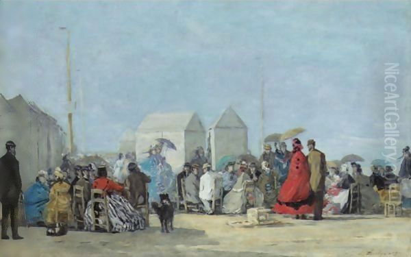 Scene De Plage A Trouville 3 Oil Painting by Eugene Boudin