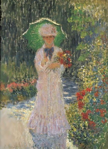 Camille A L'Ombrelle Verte Oil Painting by Claude Oscar Monet