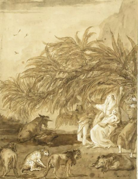 The Holy Family And The Miracle Of The Palm Tree Oil Painting by Giovanni Domenico Tiepolo