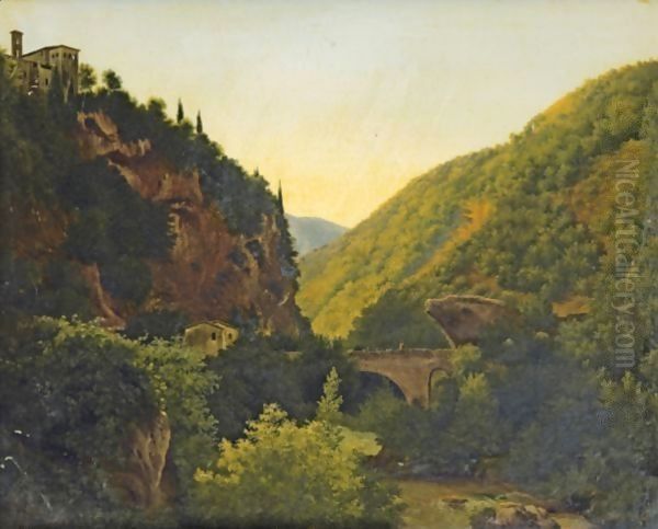 Bridge And Acqueduct In Ruins, San Cosimato Oil Painting by Lancelot Theodore Turpin De Crisse