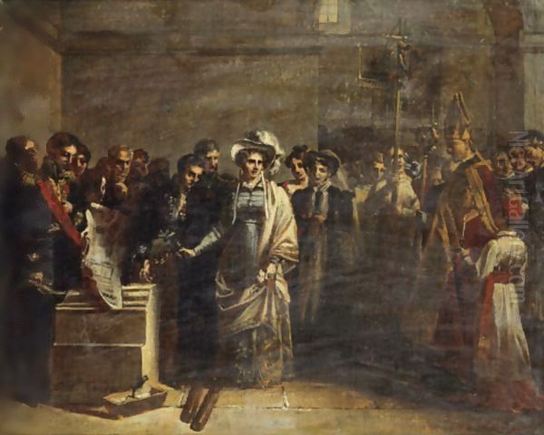 The Duchess Of Angouleme Placing The First Stone Of The Building Raised In Memory Of The Quiberon Victims Oil Painting by Louis Charles Auguste Couder