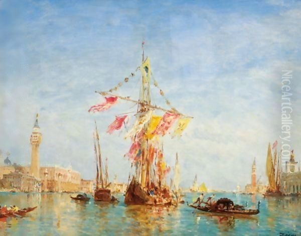 A Sailing Boat On A Feast Day On The Grand Canal In Venice Oil Painting by Felix Ziem