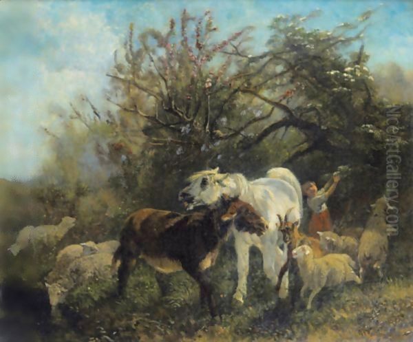 Child And Sheep In The Country Oil Painting by Giuseppe Palizzi