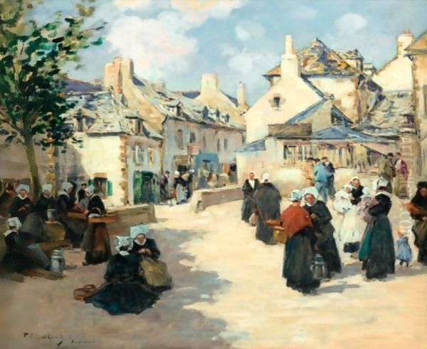 The Concarneau Harbor And Market Day At Audierne Oil Painting by Fernand Marie Eugene Legout-Gerard