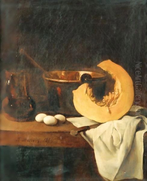 Still Life With Pumpkin And Eggs Oil Painting by Francois Bonvin