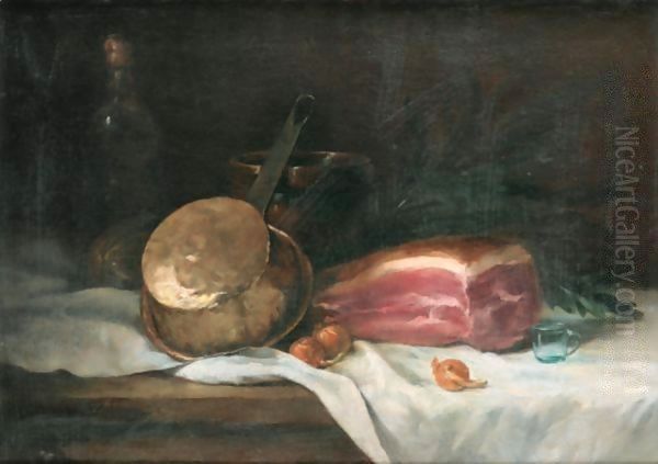 Still Life With Ham Oil Painting by Antoine Vollon