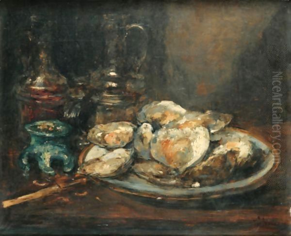 Still Life With Oysters Oil Painting by Antoine Vollon