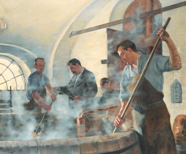 Mashing At The Brewery Of Bethencourt (North Of France) Oil Painting by Eugene Decisy