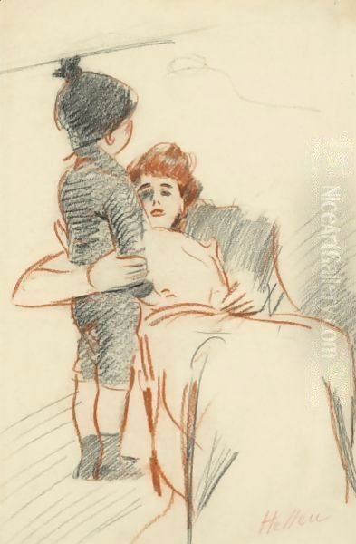 Mrs Helleu And Her Son Jean Oil Painting by Paul Cesar Helleu